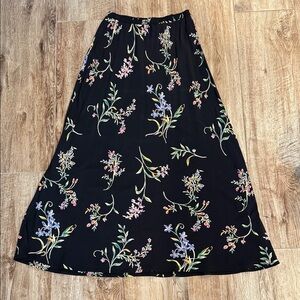 Vintage Black Floral Maxi Skirt - Small